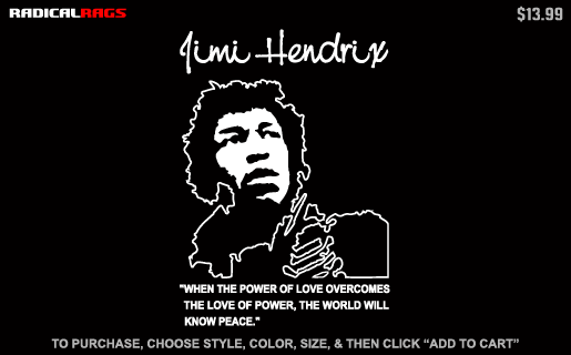 Jimi Hendrix Peace Reflection Black Shirts